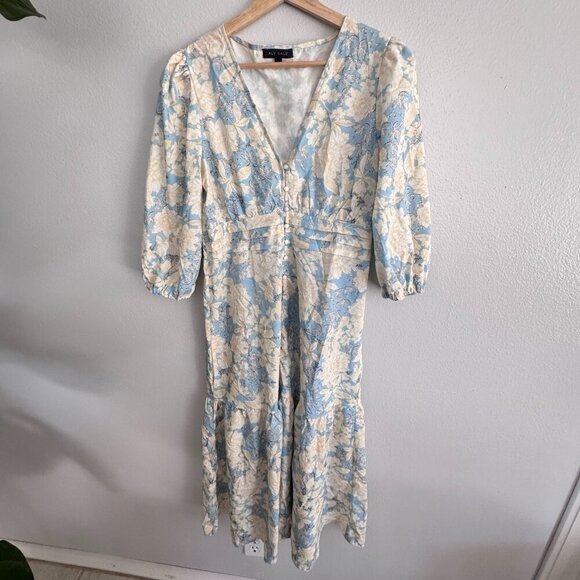 Like NEW Aly Daly blue and cream spring Floral Midi Dress, Large - Picture 11 of 14